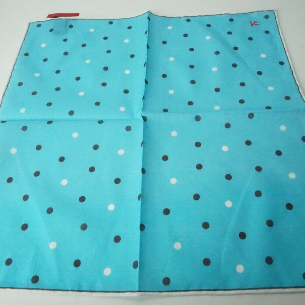 Isaia Baby Blue Black White Polkadot Cotton Pocket Square Italy New